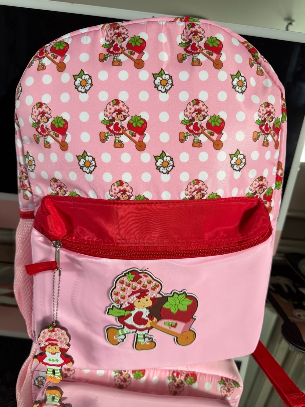 Strawberry Shortcake Pink Polka Dot Backpack 16in H 12in W